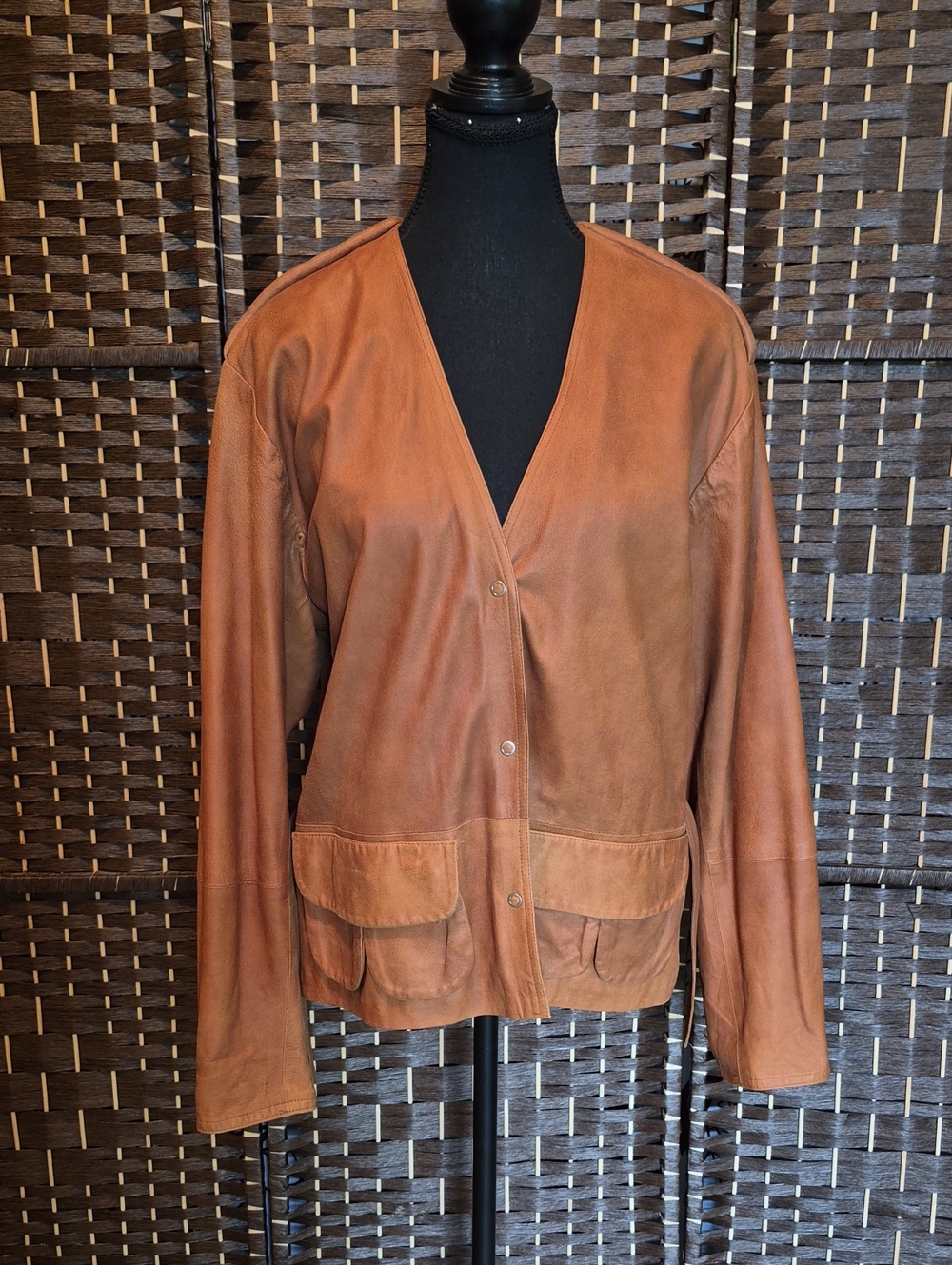 Leather Vintage Classic Women's Leather Snap-Front Jacket in Rust Brown
